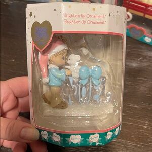 Precious Moments (2001) Blue and White Ornament with Child and Bear “Noel”